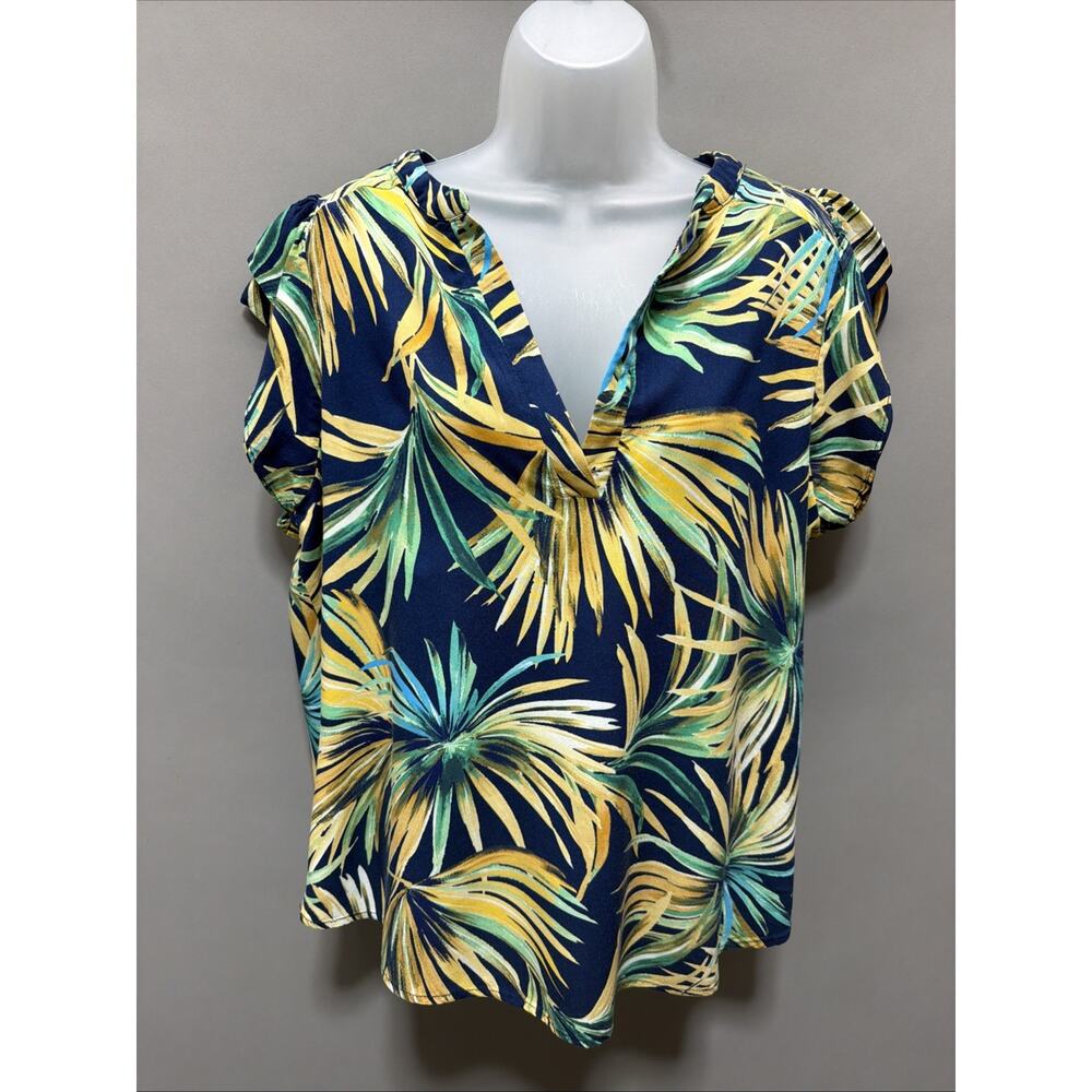 CURE Top Womens XXL Floral Beach Pullover Flutter Sleeve Rayon Blouse